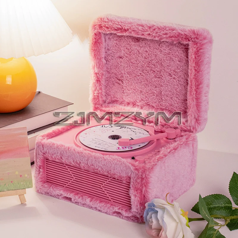 M730 Retro CD Player Plush Pink Album CD Player with Bluetooth Audio Connection Audio Speaker view 3
