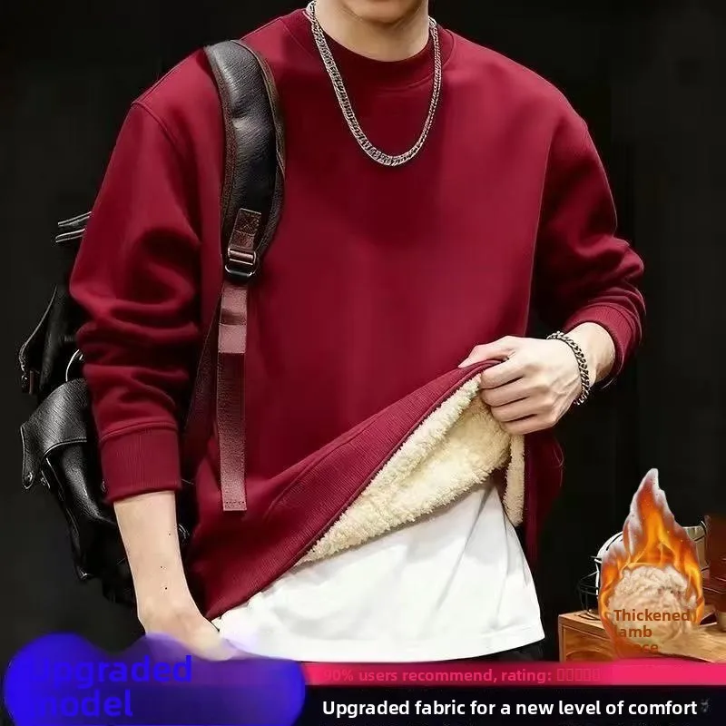 

Утепленная толстовка из флиса с капюшоном для мужчин, свободный крой, осень-зима, круглый вырез, теплая верхняя одежда, повседневный стиль, полиэстер