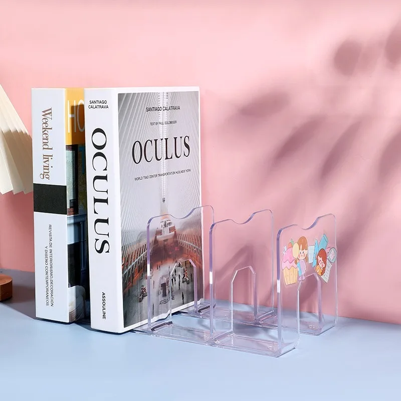 Acrylic Transparent Bookstand Divider Board Compartmentalized Design Bookends Smooth Edges Easy Storage Office Desk Organization