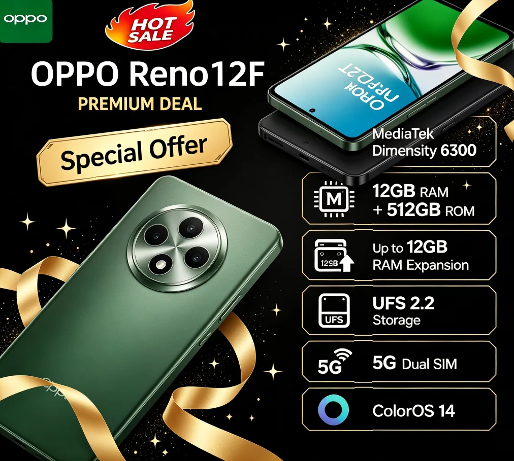 Best Seller 2026 OPPO Reno12F Original Unlocked Mobile Phone 12GB 512GB High‑End Storage Optimized System Performance Daily‑Use