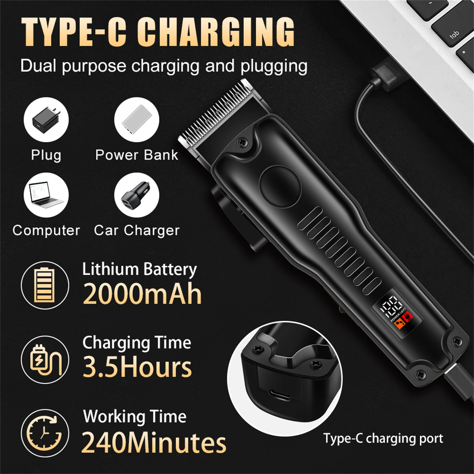 Portable Cordless Hair Clipper Professional Men's Hair Beard Trimmer High Power Barber Grooming Hairdressing Cutting Machine