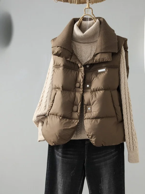 

Легкий стеганый хлопковый жилет, женская верхняя одежда, модная осенне-зимняя теплая теплая застежка на одной пуговице с высоким воротником