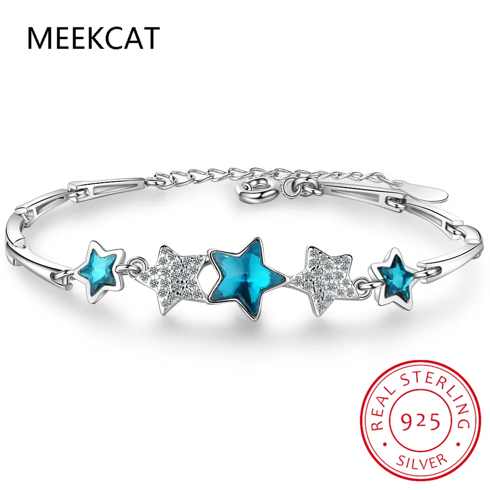 

Genuine Natural Blue Topaz 925 Sterling Silver Stackable Star Bracelet Pulseiras for Woman Fashion Gemstone Jewelry Wedding Gift