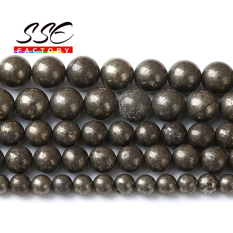 Natural Iron Pyrite Beads Round Loose Spacer Energy Healing Stone Beads For Jewelry Making Diy Bracelets Necklaces 4 6 8 10 15