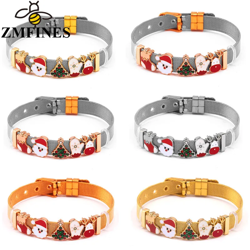 Christmas Fashion 10mm  Stainless Steel Mesh Bracelets DIY Charm Keeper Bracelets Bangle For Women Men Jewelry
