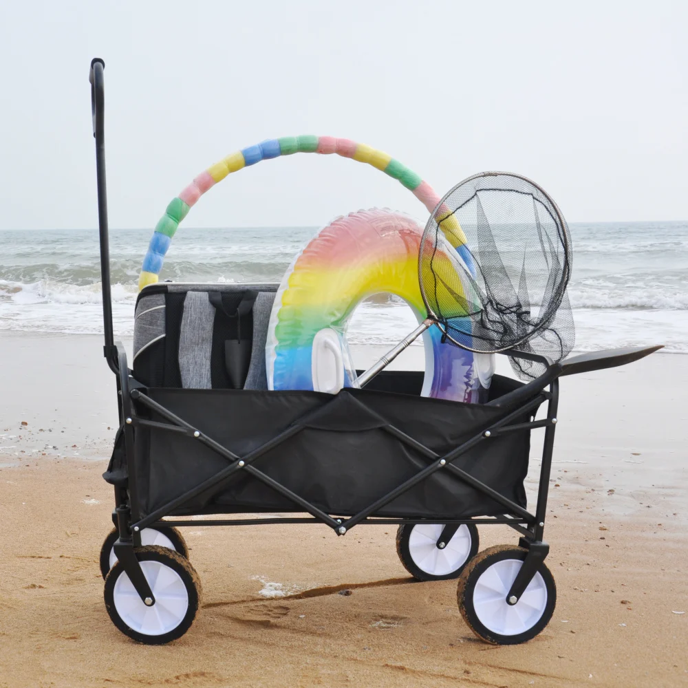 

Folding Wagon Garden Shopping Beach Cart,Wagon Gardon Cars with Two Brakes for Beaches, Gardens, Parks, Camping