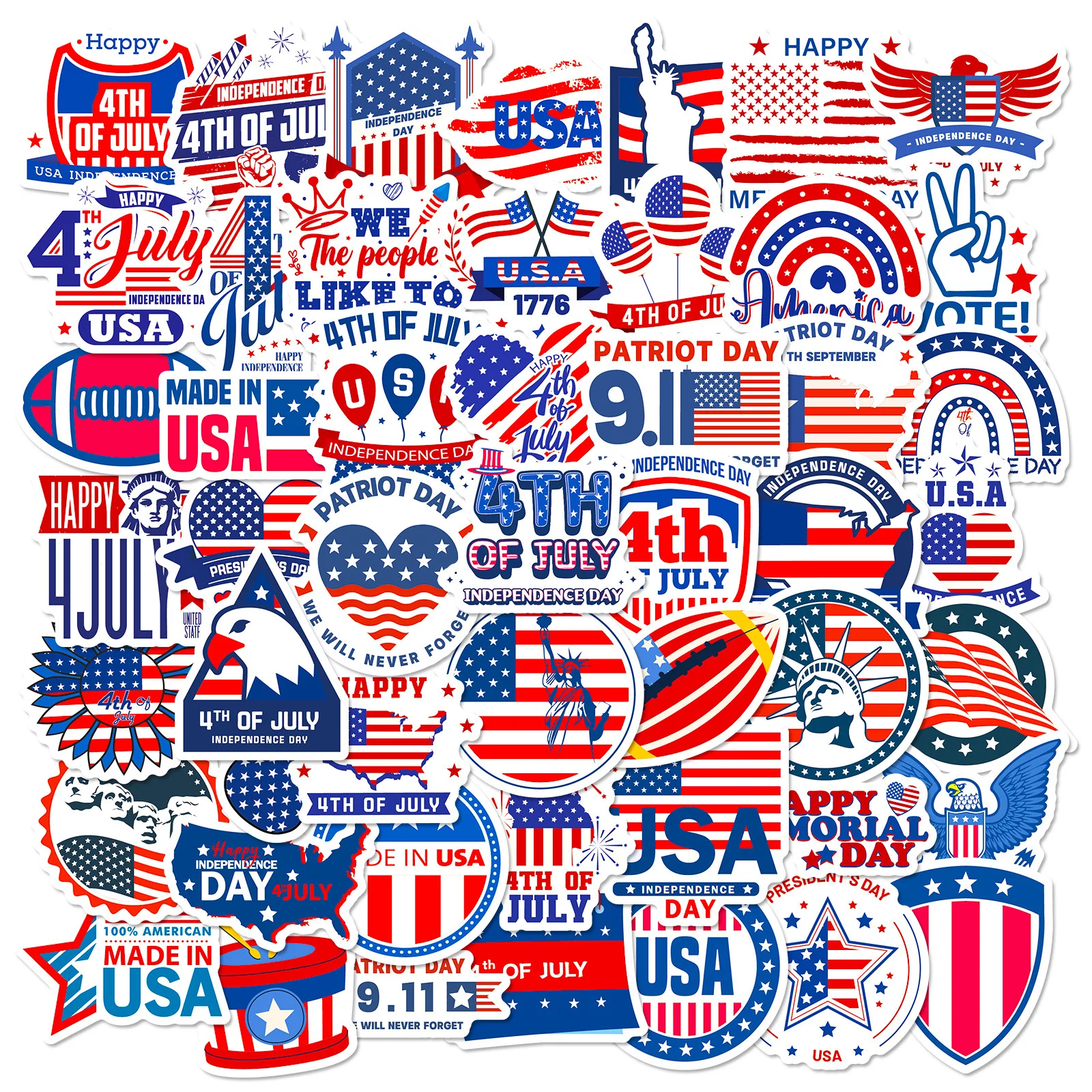 50PCS Independence Day Flag Faith Sticker Decals Luggage Travel Backpack Skateboard Phone Laptop USA Sticker Wholesale