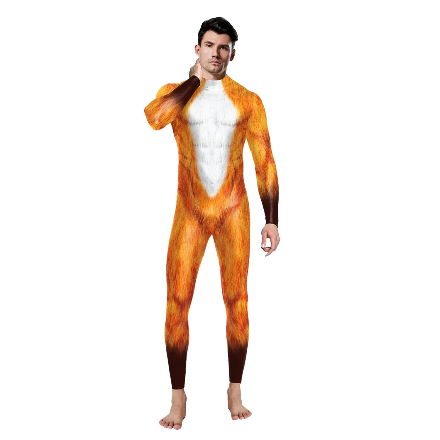 

Funny Animal Fox Pattern 3d Digital Printing Bodysuit Long Sleeve Halloween Bodysuit Adult Men's Stage Party Performance Costume