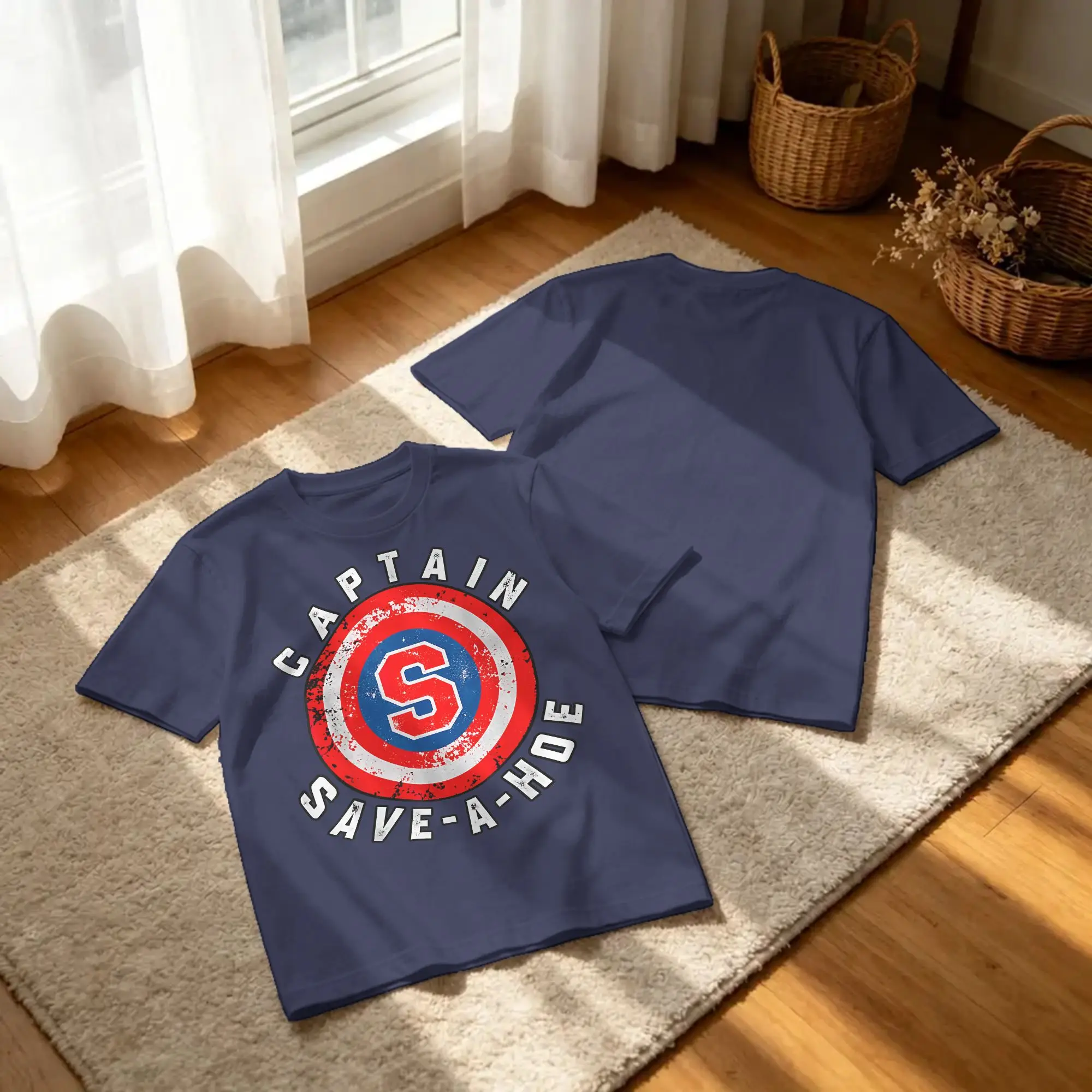 Captain Save a Hoe Meme Tshirt Men Cotton Top Tee Harajuku  Round Neck Short Sleeve