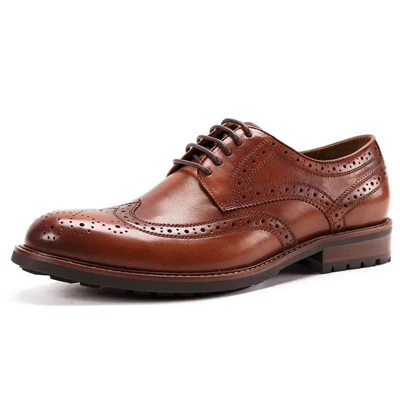 Italian Mens Dress Shoes Luxury Genuine Leather 2026 Spring Designer British Style Classic Brogues Wedding Social Shoes for Male
