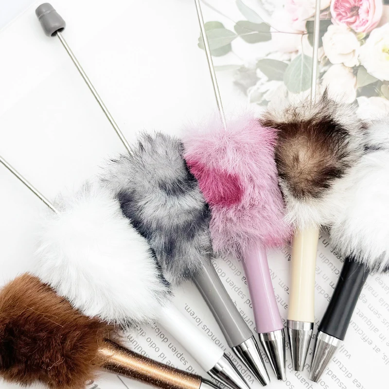 

Набор из 6 ручек с леопардовым принтом, плюшевые, с бусинами, для творчества, пластиковые, для украшения бусинами, для школы и офиса, канцелярские принадлежности