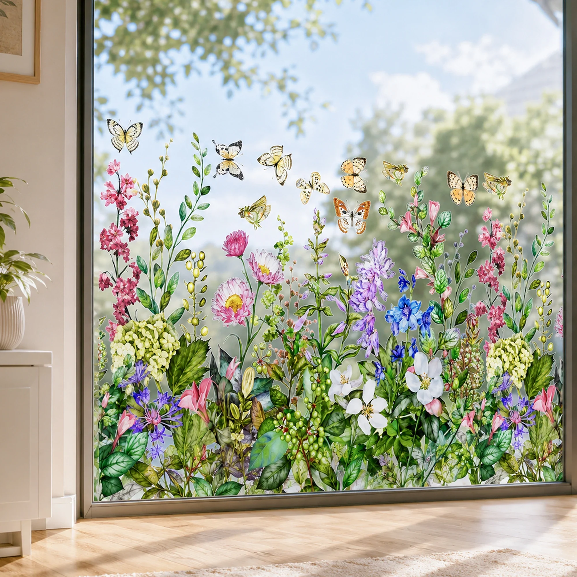 1pc 30x60cm Floral Window Privacy Sticker Glass Door Bedroom Bathroom Removable Static Cling Wildflower Butterfly Window Decorw2