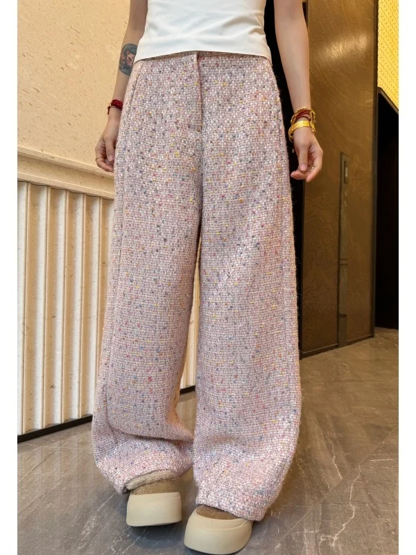 

Широкие брюки больших размеров из эластичной шерстяной ткани с высокой талией, повседневные, в стиле французского шика