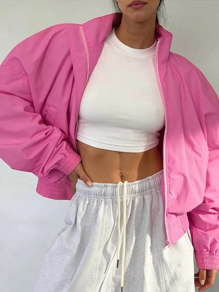 Damenjacken mit Stehkragen, Langarm, Oversize Kurzmäntel, Street-Style mit Laternenärmeln, Gerüschter Loser Mantel, Schicke Neue Oberbekleidung – Detail 12