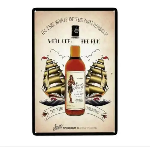 SAILOR JERRY RUM PROMO METAL TIN SIGN SPIRIT OF MAN HIMSELF BOATS SHIP MAN CAVE sign