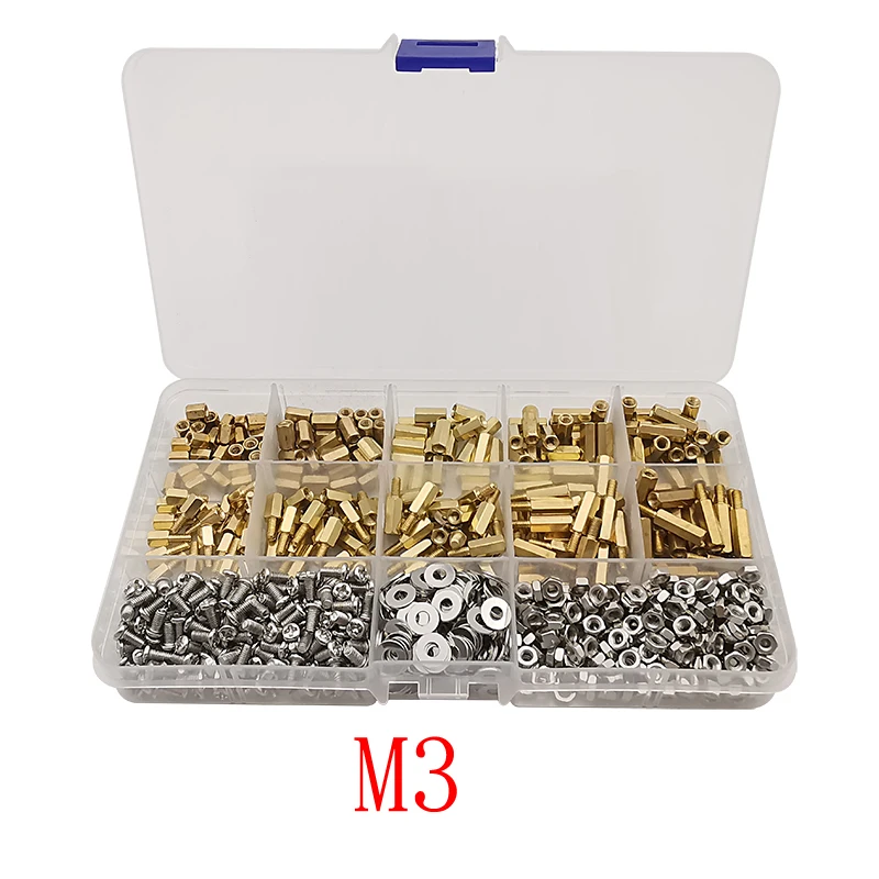 1Box M3 Hex Brass Standoff Spacer Screw Nut and Washer Assortment Kit Male Female Motherboard Spacer Screw for PCB Circuit Board