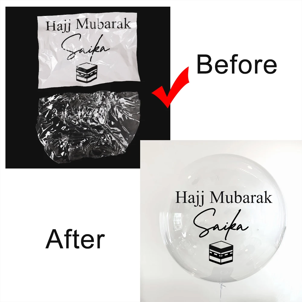 Palloncini personalizzati Hajj Mubarak adesivo in vinile 24/36 pollici personalizzato Kaaba Umrah Mubarak palloncini trasparenti per la decorazione