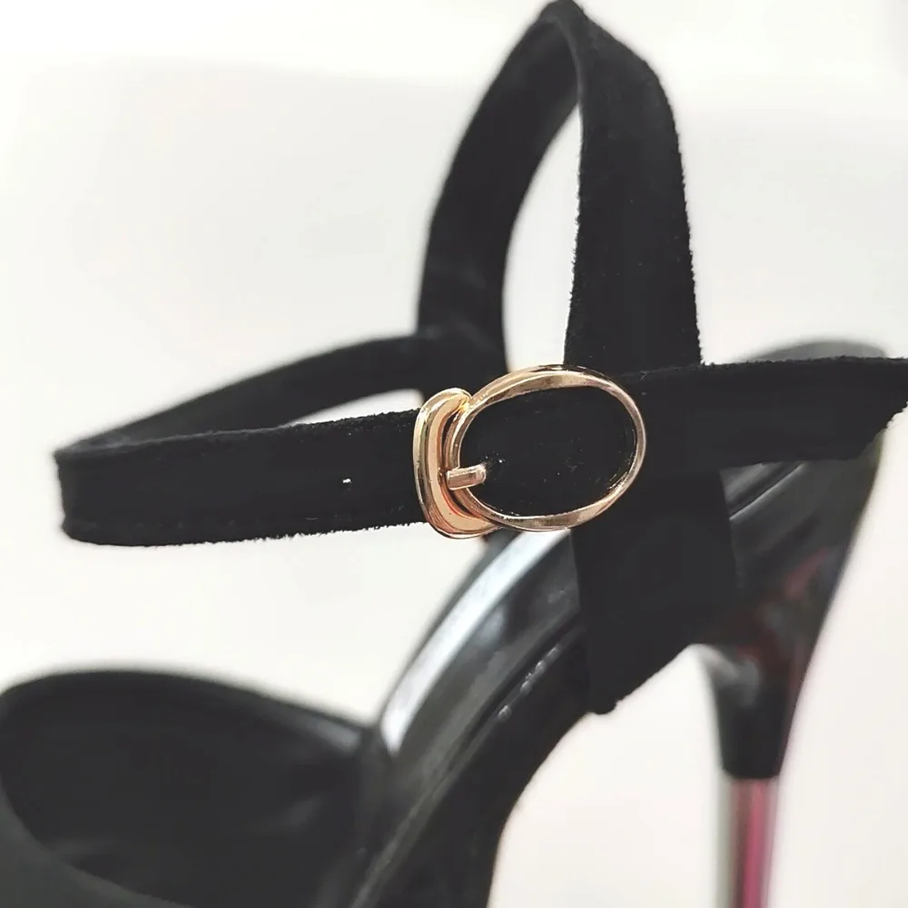 New Super High Thin Heels 30 Cm Steel Heels Large Size Women\'s Sandals Suede Black Buckle Sky-high Sexy Shoes platform sandals