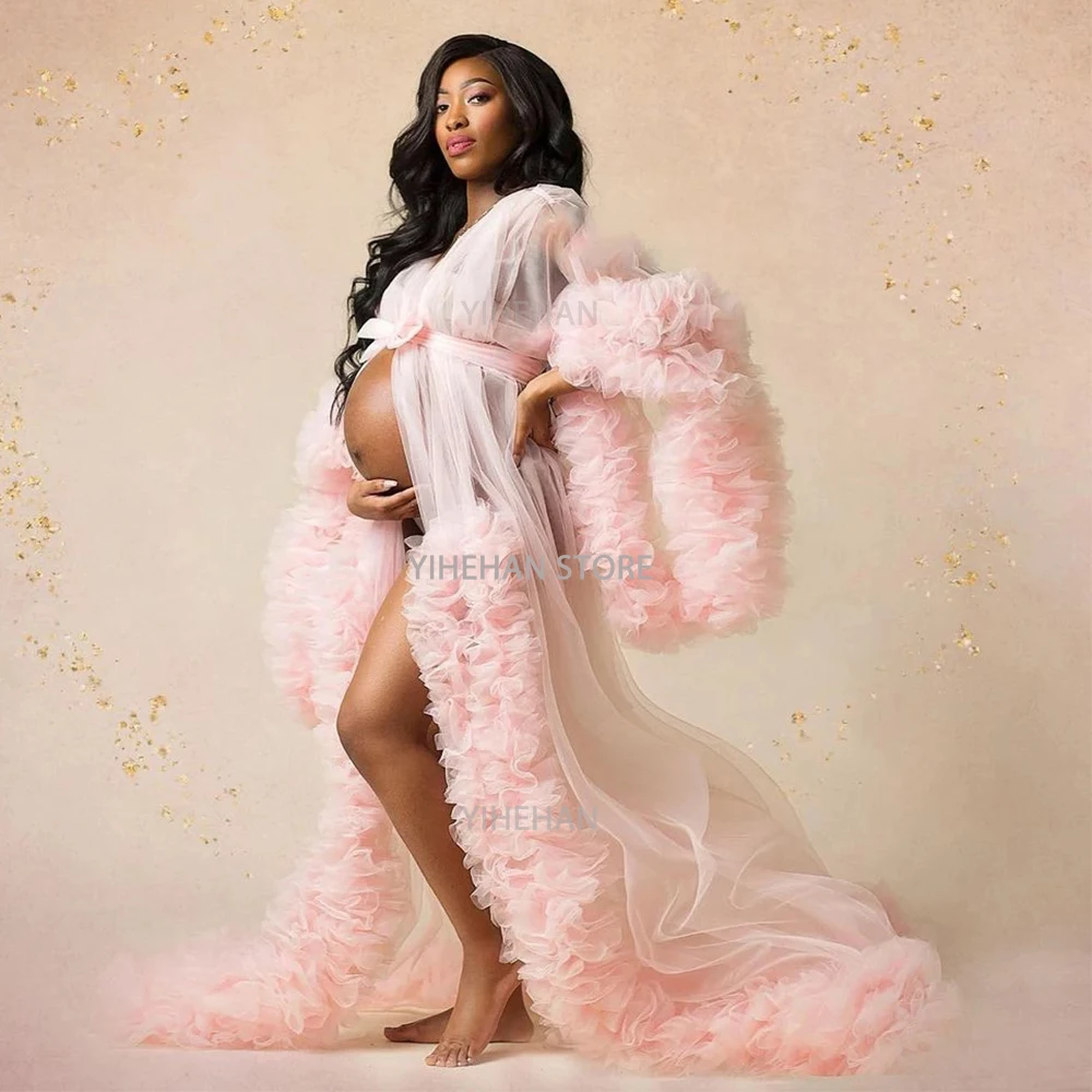 

Customized Pink Maternity Gowns for Babyshower Prom Party Sleepwear Bathrobes Nightgowns Maternity Dress Photo Shoot Props