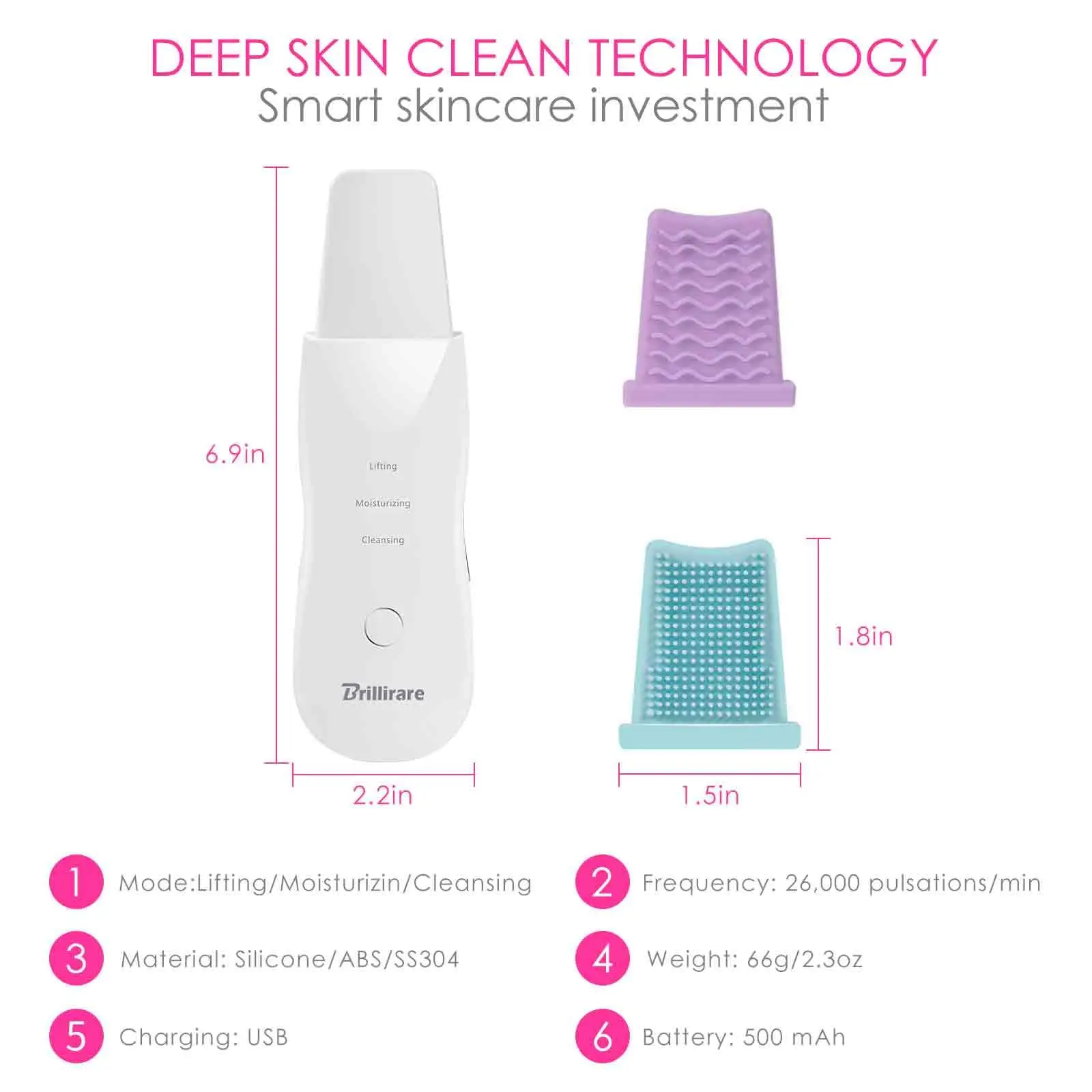 เครื่องขัดผิวด้วยคลื่นอัลตราโซนิก เครื่องขัดผิวหน้า - เครื่องขัดผิวหน้า กำจัดสิวเสี้ยน ทำความสะอาดรูขุมขน พร้อมโหมดการทำงาน 3 โหมด อุปกรณ์ดูแลผิว