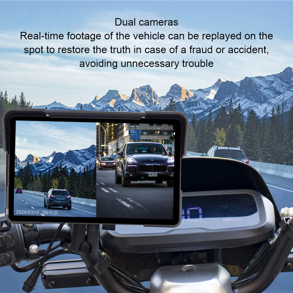 7 'شاشة تعمل باللمس دراجة نارية مشغل وسائط متعددة IPX7 مقاوم للماء لتحديد المواقع والملاحة مسجل لاسلكي CarPlay أندرويد السيارات بلوتوث