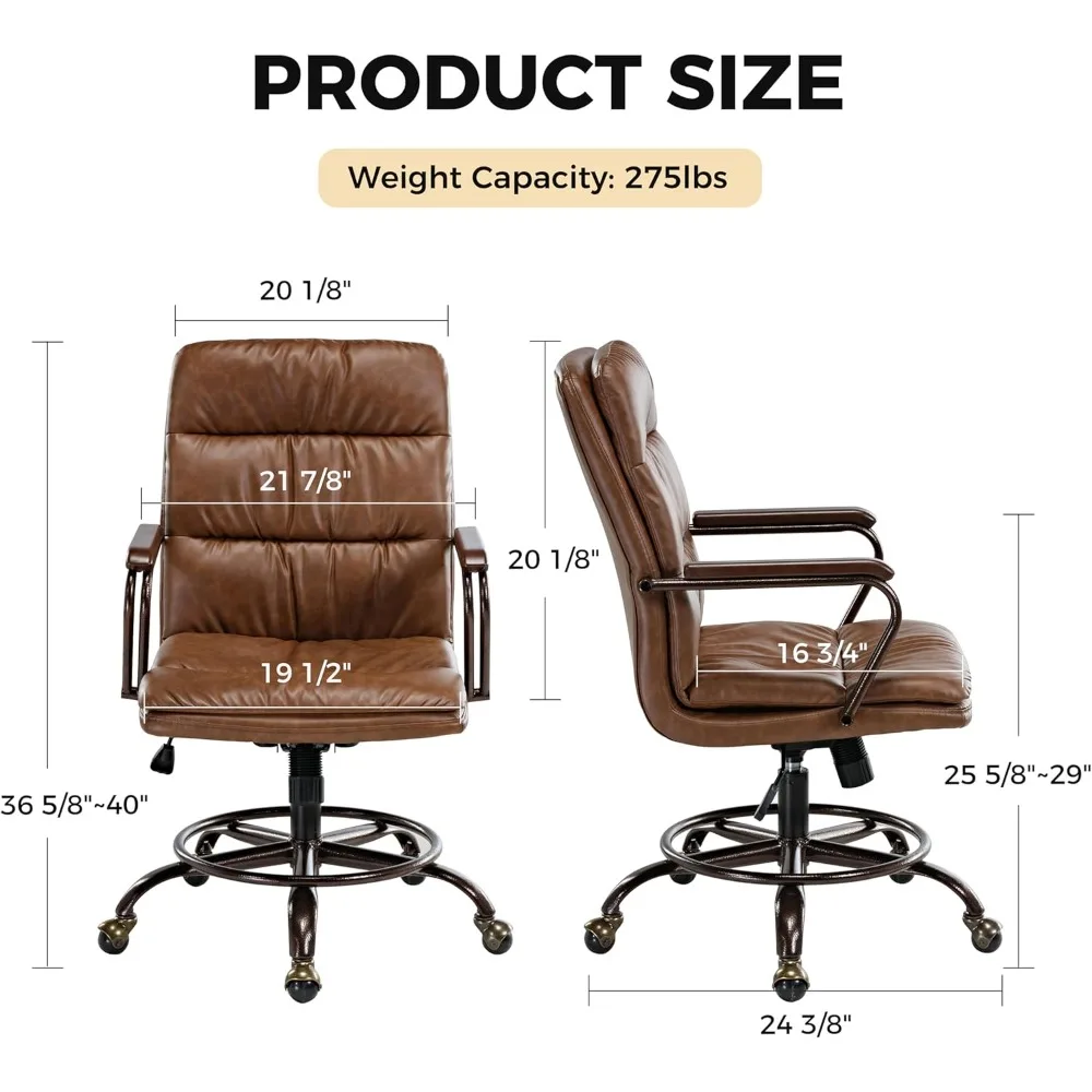 كرسي مكتب منزلي كرسي مكتب مريح، كرسي مكتب مريح كرسي تنفيذي جلدي منتصف القرن عتيق 360 °   دوار