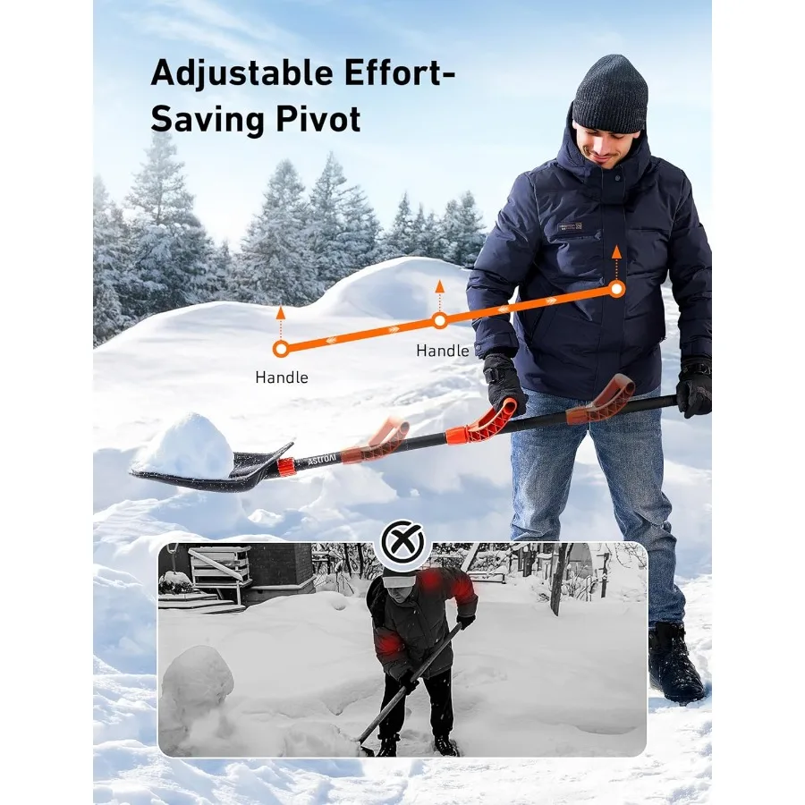 62 مجرفة ثلج شديدة التحمل مع مقبض مريح قابل للتعديل وشفرة من الفولاذ المقاوم للصدأ بعرض 17 بوصة للتصفية بكفاءة #2