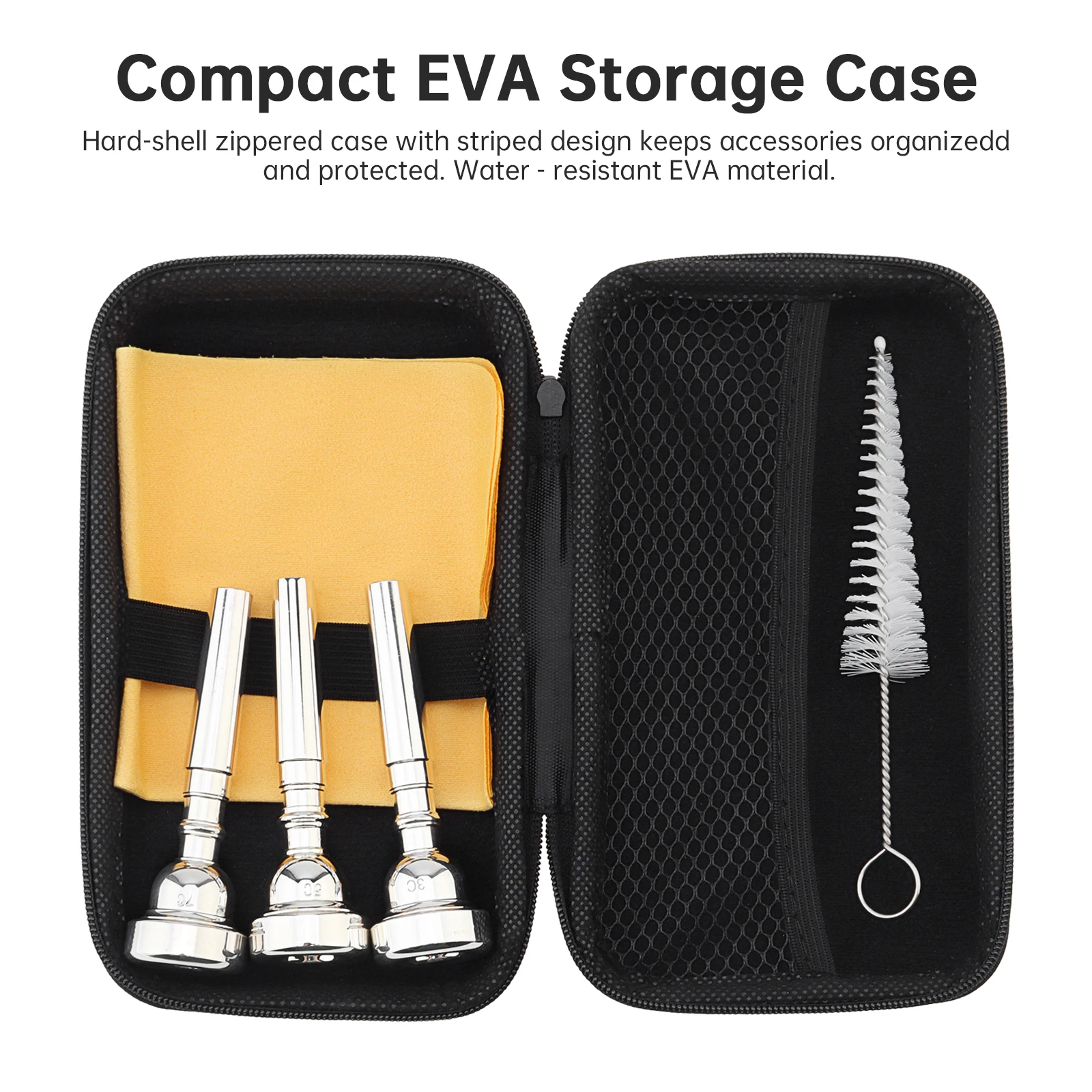 Versilbertes Messinglegierungs-Mundstück-Set 7C 5C 3C für Trompeten, passend für Yamaha / Bach / Conn / King, mit Bürste, Reinigungstuch, EVA-Etui – Detail 5