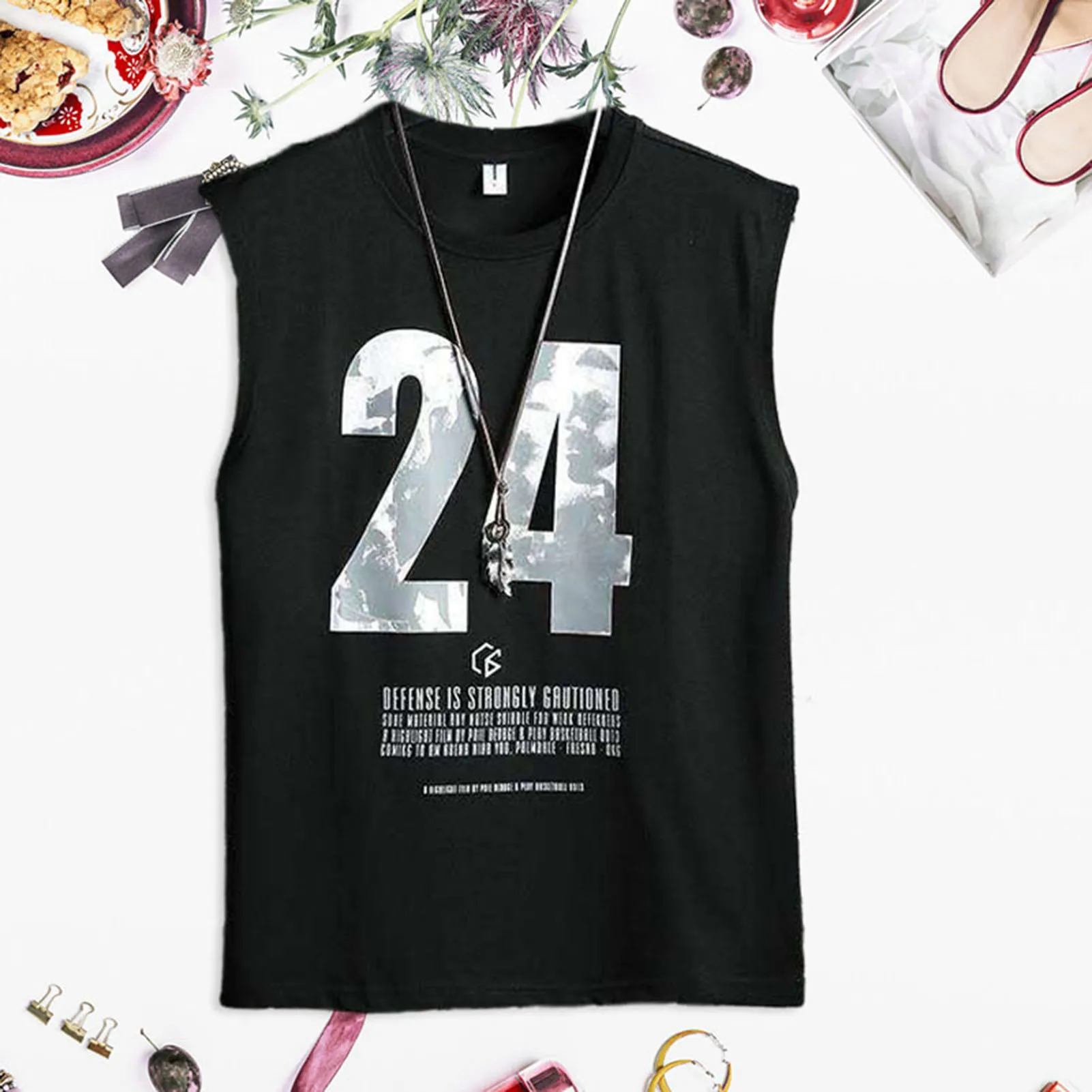 Men Summer Loose Sleeveless T-shirt Soft Material Male Number 24 Sportswear Suitable for Friends Gathering Wear