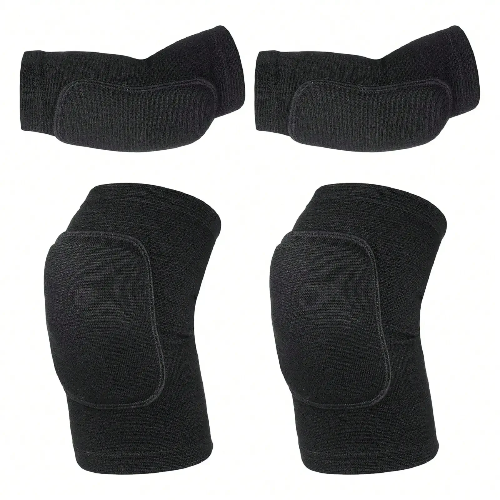 4 Pcs Knee Pads And Arm Pads With Protection Pad, Breathable Compression Elbow Pads Set, Volleyball Knee Sleeves For Basketball, Yoga, Running, Cycling Exercises, And Suitable For Both Men, Women, 1 Pair Knee Pad+1 Pair Arm Pads, Black