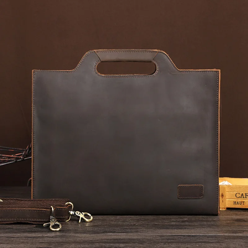 Newsbirds Valigetta nera in pelle spessa per uomo Borsa per documenti da uomo Busienss Borsa formato A4 Valigetta sottile Borsa a tracolla da uomo
