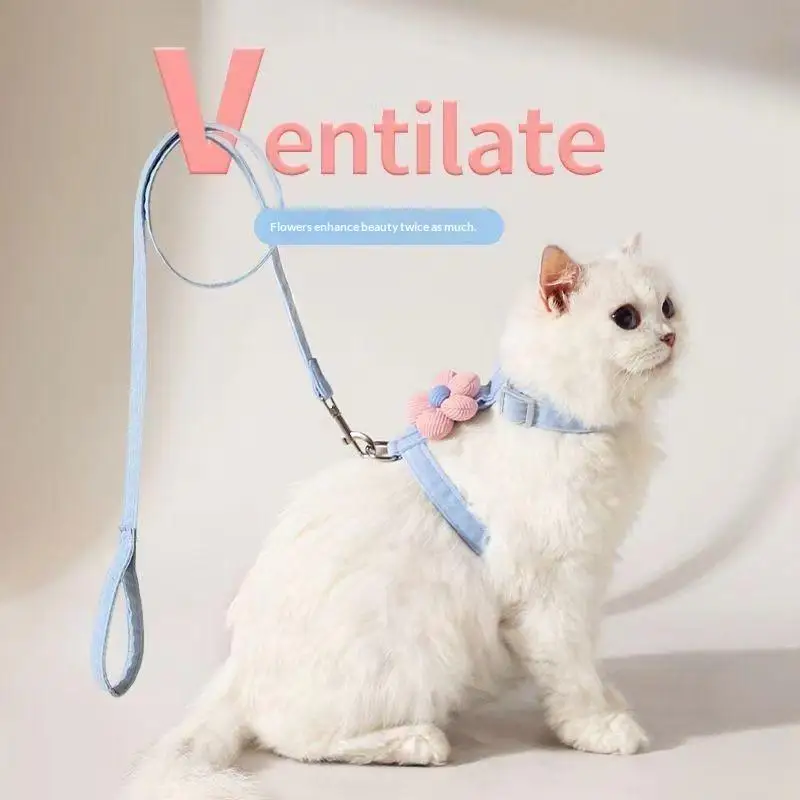 Cat Harness And Leash Set Flower Decor Adjustable Escape Proof Vest Walking Lead Rope For Small Pet Kitten Puppy Outdoor Use