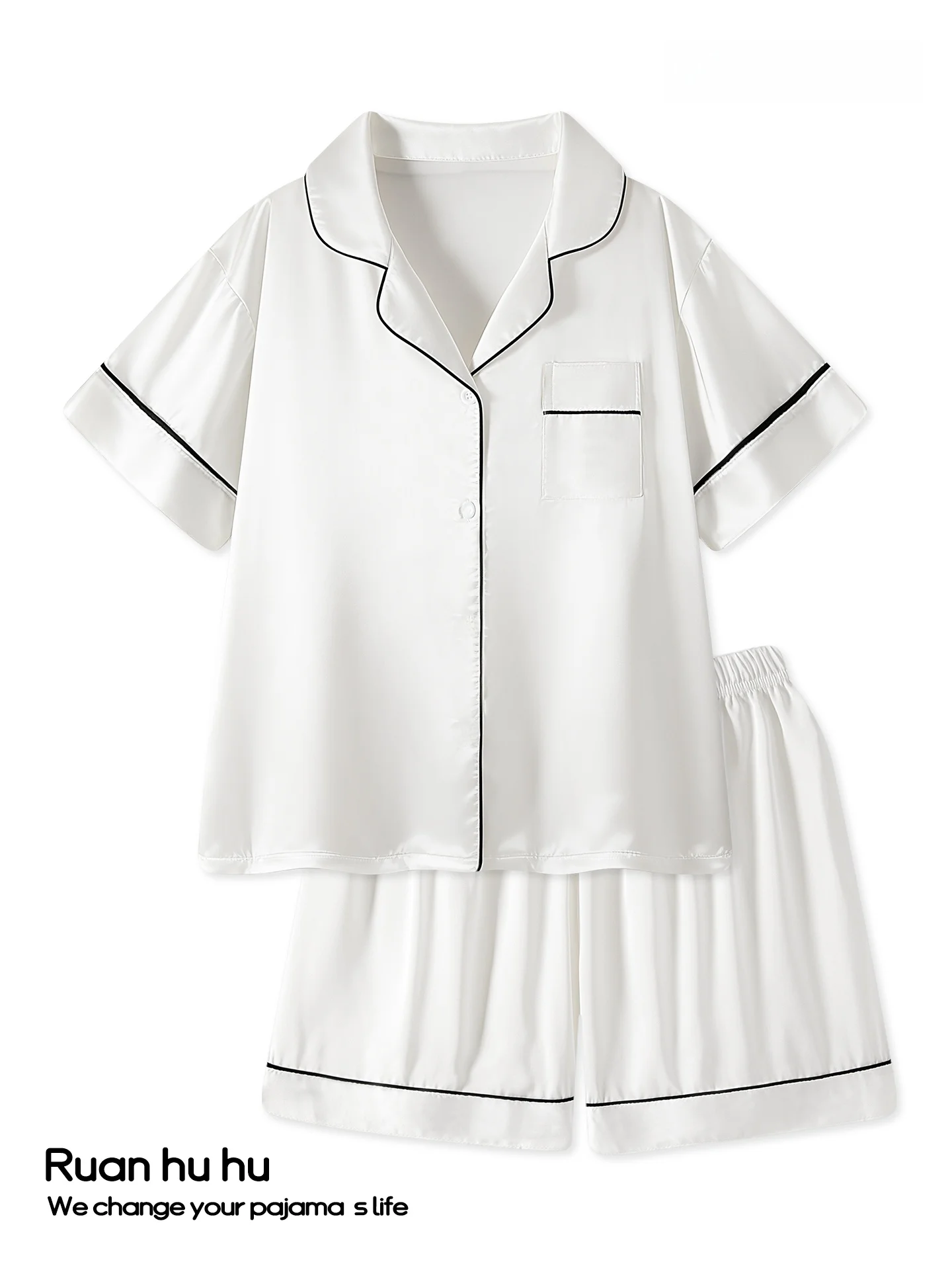 2026年新作-レディースシルク寝間着-夏用-薄手アイスシルク-無地-半袖-シンプル-高級感-サマーホームウェア