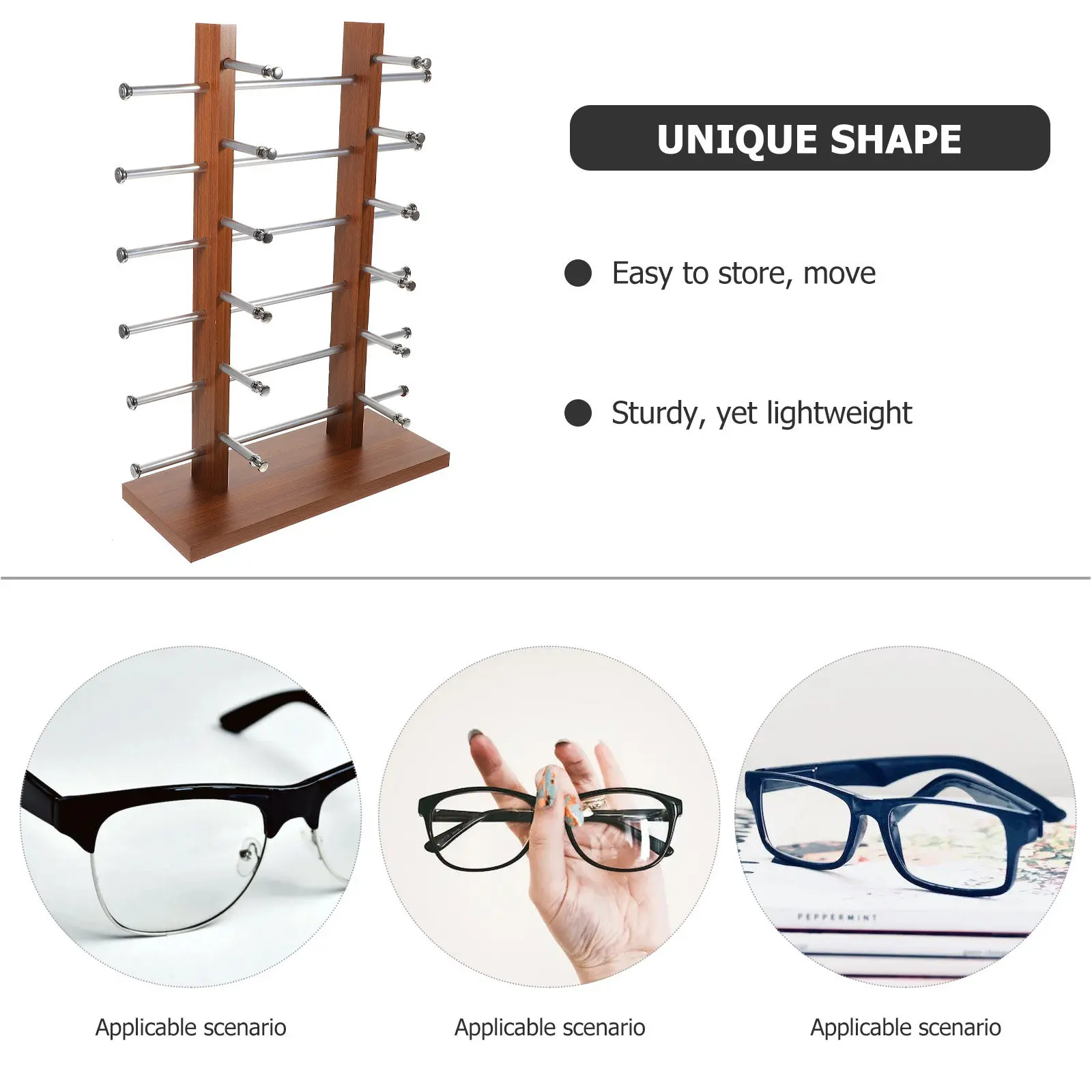Vintage Sunglass Rack Glasses Display Stand Premium Density Board Stable Base Sunglasses Organizer Glasses Holder Display Shelf