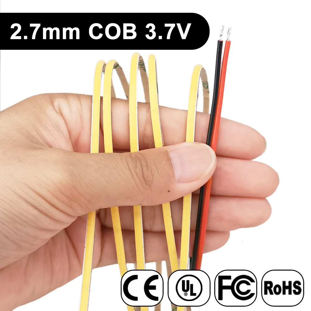 2,7 mm Ultra cienka taśma LED COB 480 diod LED/m Elastyczna, bardzo cienka lampa FOB o dużej gęstości 3000 K 4000 K 6000 K Liniowa możliwość przyciemniania DC3,7 V/5 V