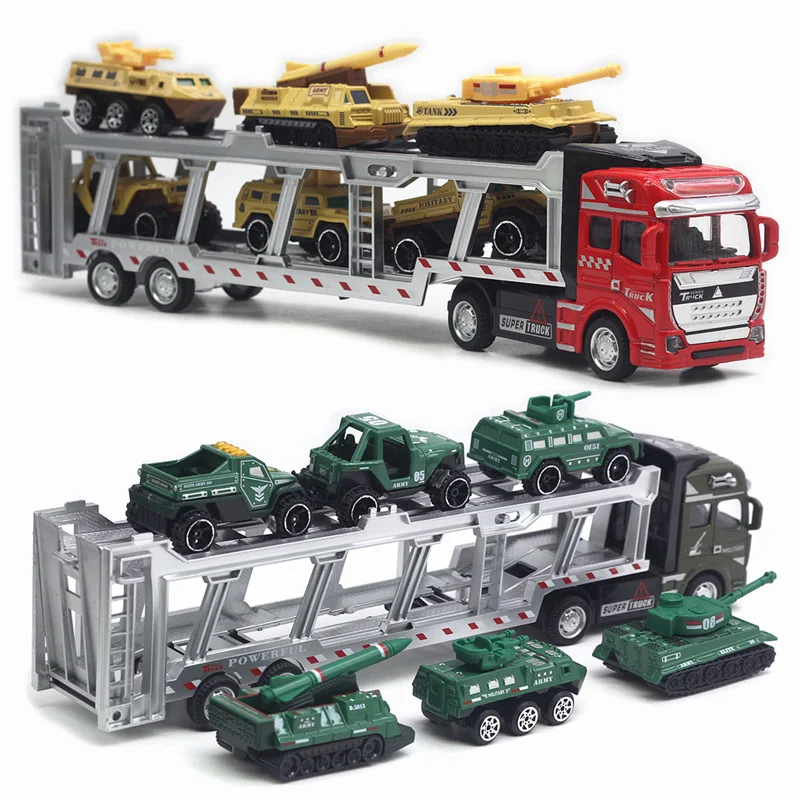 

Hot sale 1:48 alloy double-layer transport vehicle model,simulation engineering car toy,children's military model toy,wholesale