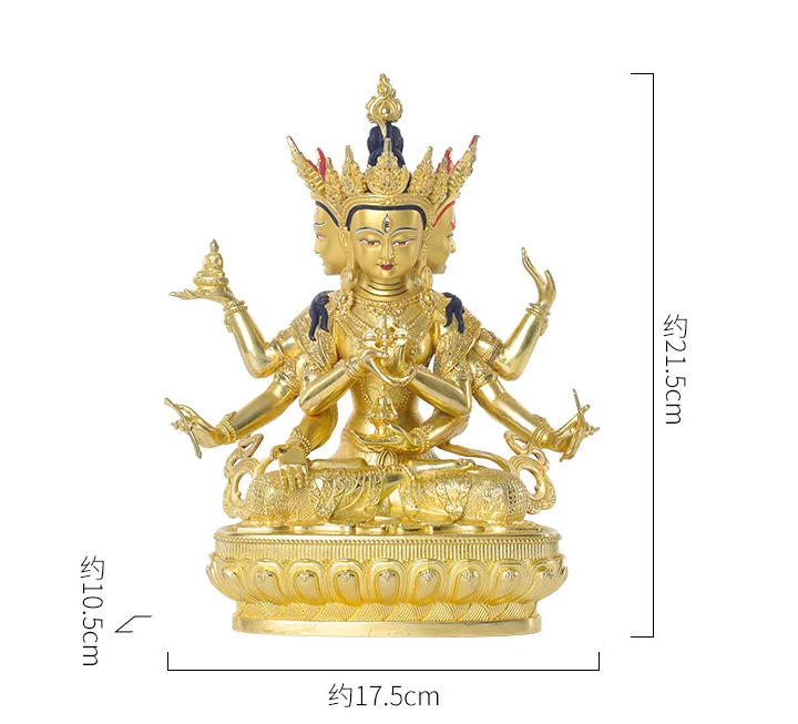 High grade gilding buddha statue Asia Buddhism golden Exorcism safety ZUNSHENG FOMO Langgama THREE FACE