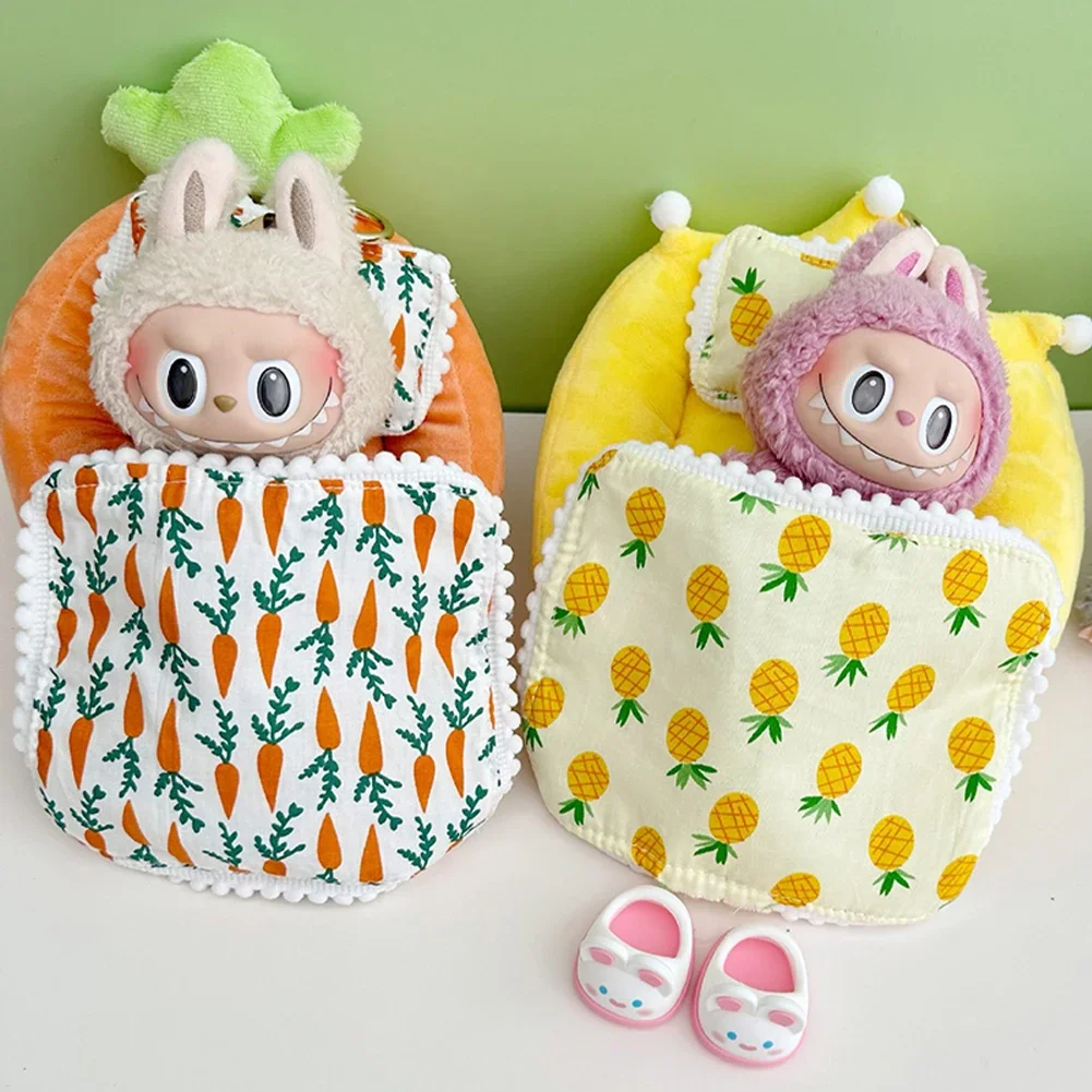 Doll Bed for Labubu Dolls Bed Contain 2 Pillows Sleeping Bag for 1/12 BJD Doll GSC Body9 Molly DOD YMY Obitsu11 Doll Accessories