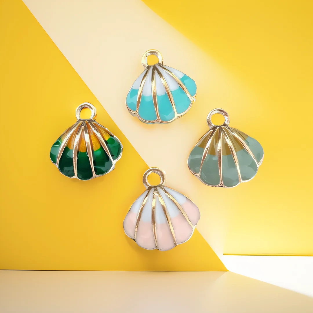 

10PCS Ocean Shell Fan-shaped Alloy Enamel Pendant Colorful Fashion Charm DIY Necklace Earrings Bracelet Decoration Accessories