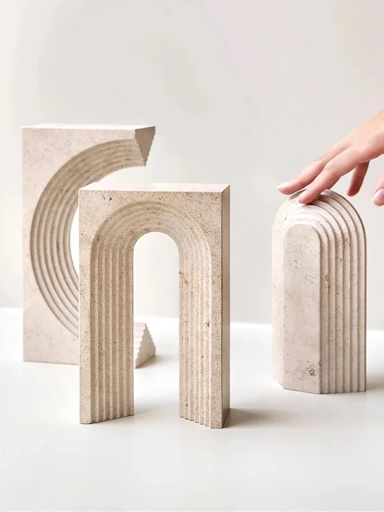 

Archway Shape Travertine Ornament for Coffee Table Shelf Living Room Luxury Marble Sculptures and Figurines for Home Decoration