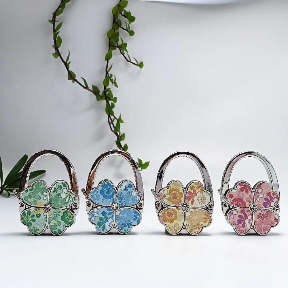 Fashion Four Leaf Clover Handbag Hook Foldable Portable Purse Holder Creative Flowers Bag Hanger for Table