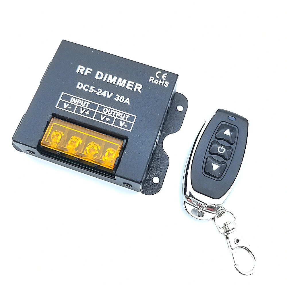 30A LED Dimmer Controller Low Voltage 12-24V with 3 Key RF Wireless Remote Control for LED Single Color Lighting String Strip