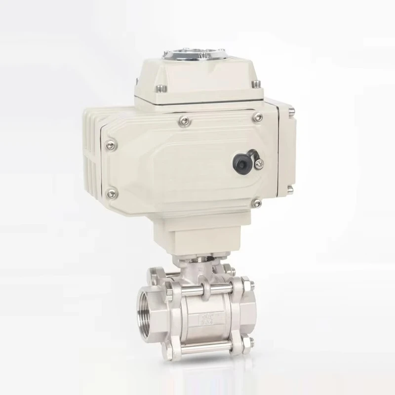 1.6Mpa stainless steel 304 316 two-way on-off electric AC220V electric actuator control 3-piece threaded ball valve