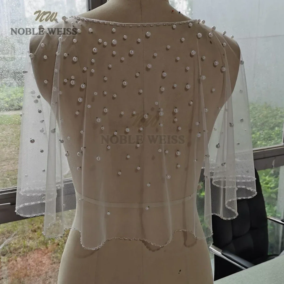 Envoltório nupcial Custom Made Bolero Jacket, Pérolas Tulle Xaile De Casamento, Casaco De Festa De Noiva, Cetim Bolero