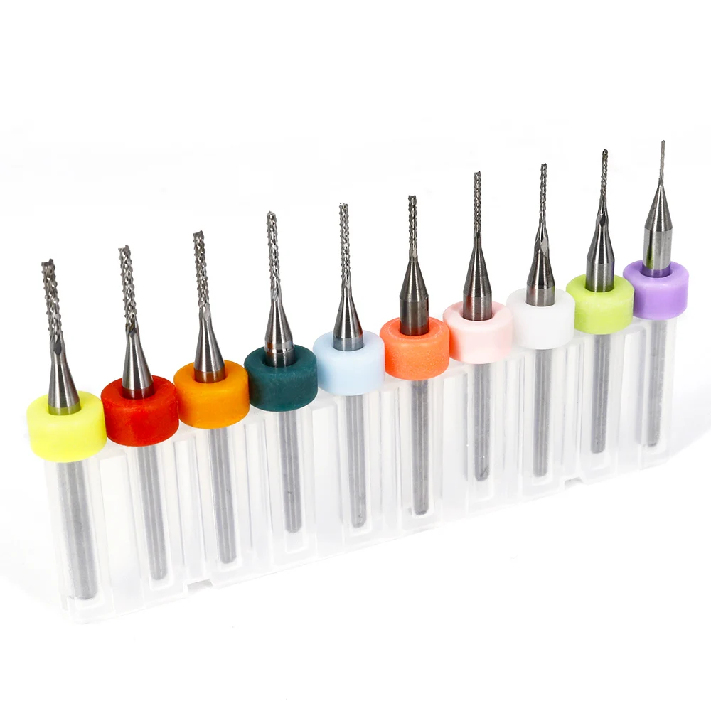 VACK 10Pcs/lot 3.175mm Carbide PCB Corn End Mill Thread Mills For Print Circuit Board CNC Milling Cutter Set Micro Engraving Bit