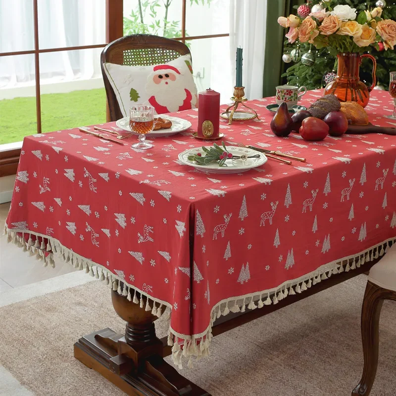 Embroidered Christmas Restaurant Tablecloth Skirt Hem Ruffled Tea Table Cover Fabric Restaurant Decoration