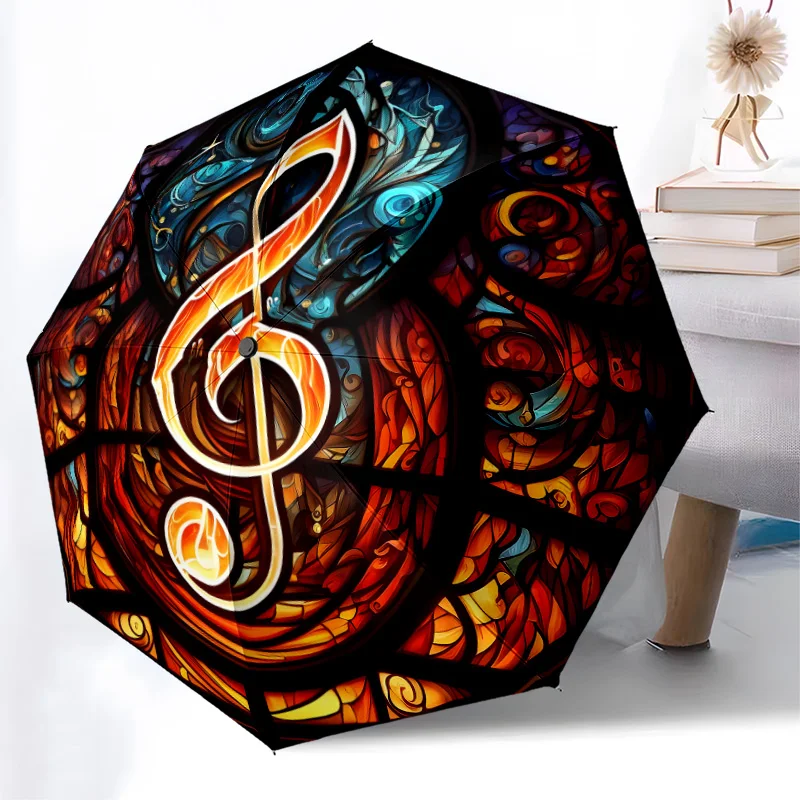 ملاحظة موسيقية مظلة قابلة للطي تصميم عصري تلقائي مفتوح 8 أضلاع حديدية مقبض بلاستيكي قابل للطي ظلة هدايا مهرجان مثالية #2
