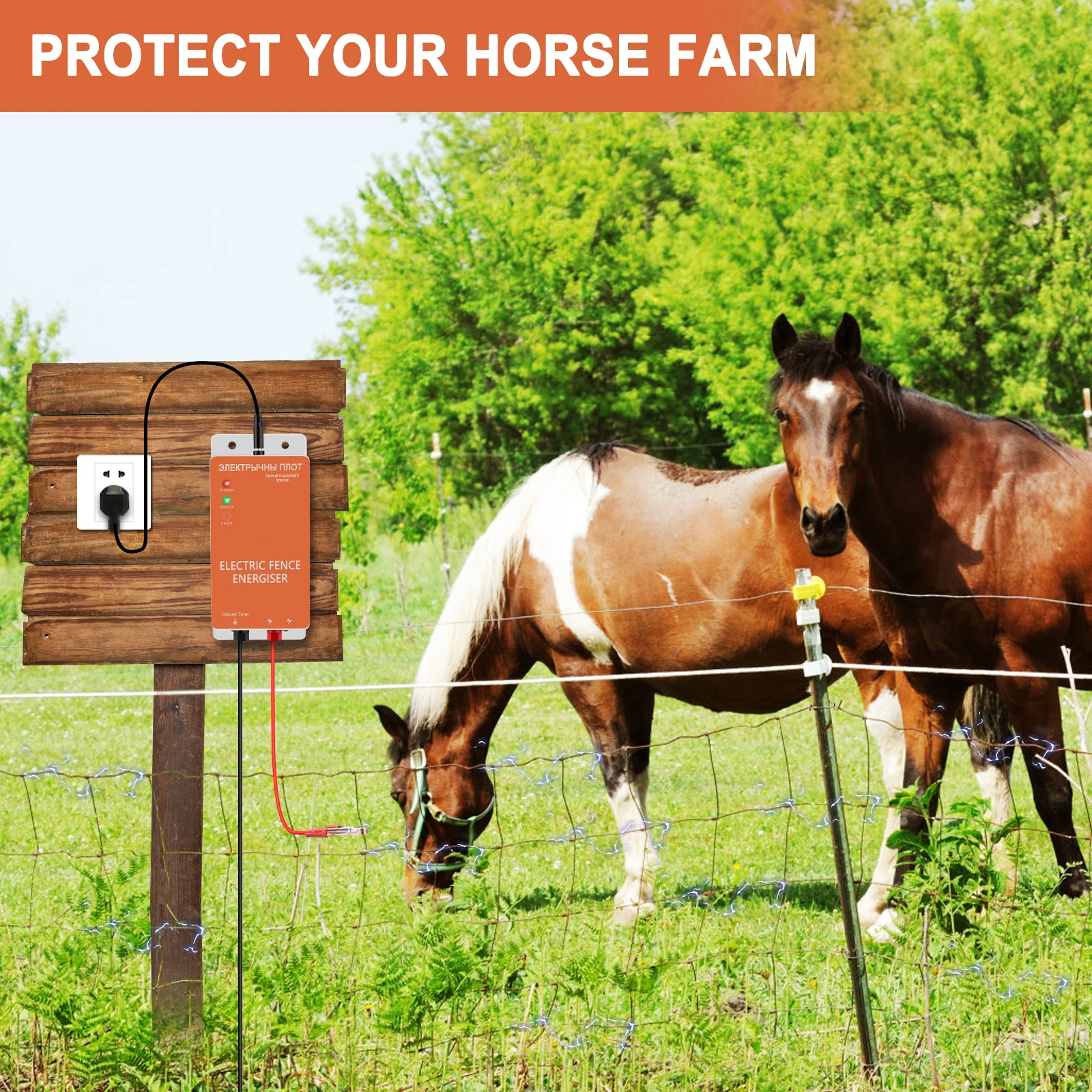 5 Mile 10KM Electronic Fence Energizer with Pulse Controller, 0.3 Joule Electric Shepherd for Livestock, Dogs and Poultry