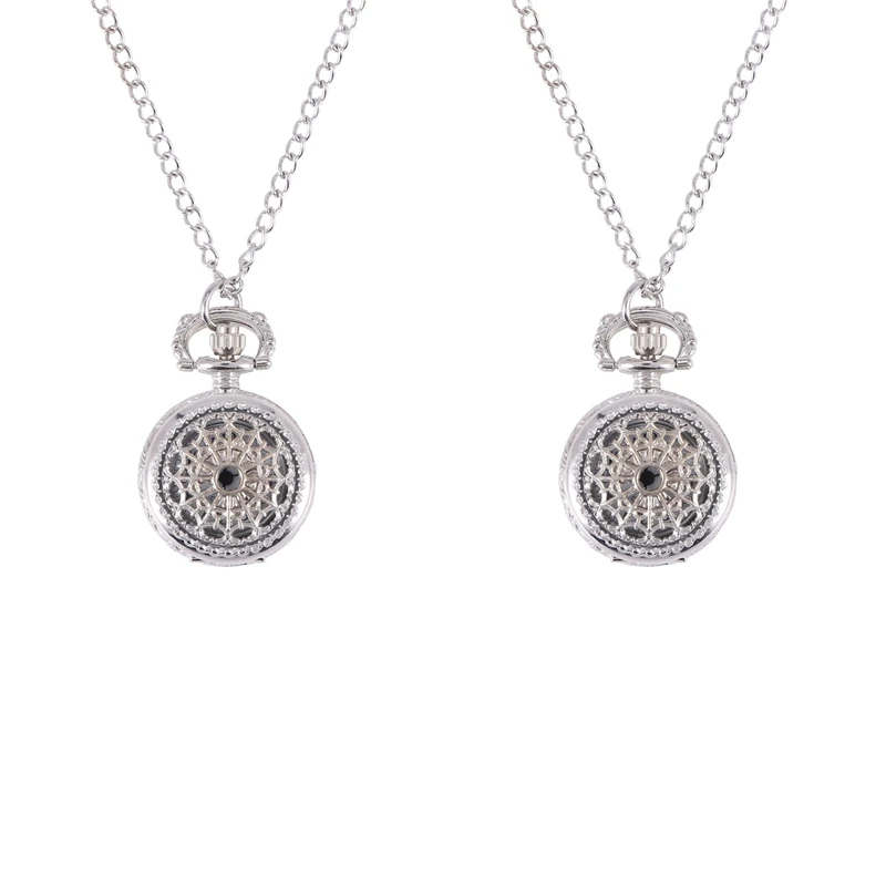 2X Silver Plated Pendant Watch Chain Clock Quartz Watch As Necklace Pocket Watch New