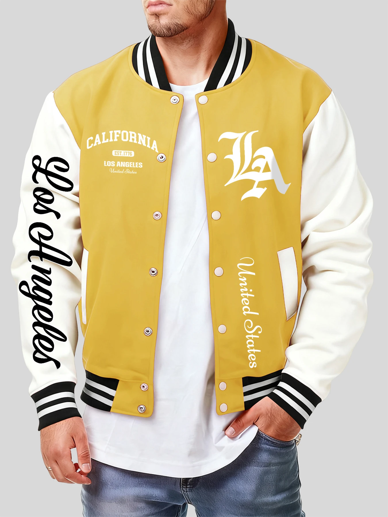 

United States California Print Baseball Jersey Men New Loose Fleece Streetwear Cute Pullover Jackets Autumn Fashion Clothes